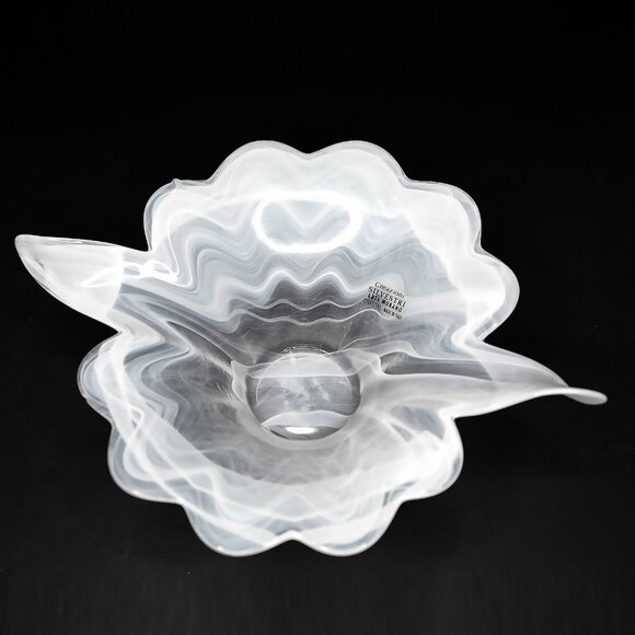 Vintage MURANO Creazioni Silvestri Arte Glass Crystal Bowl Swirl White Italy - Picture 3 of 11